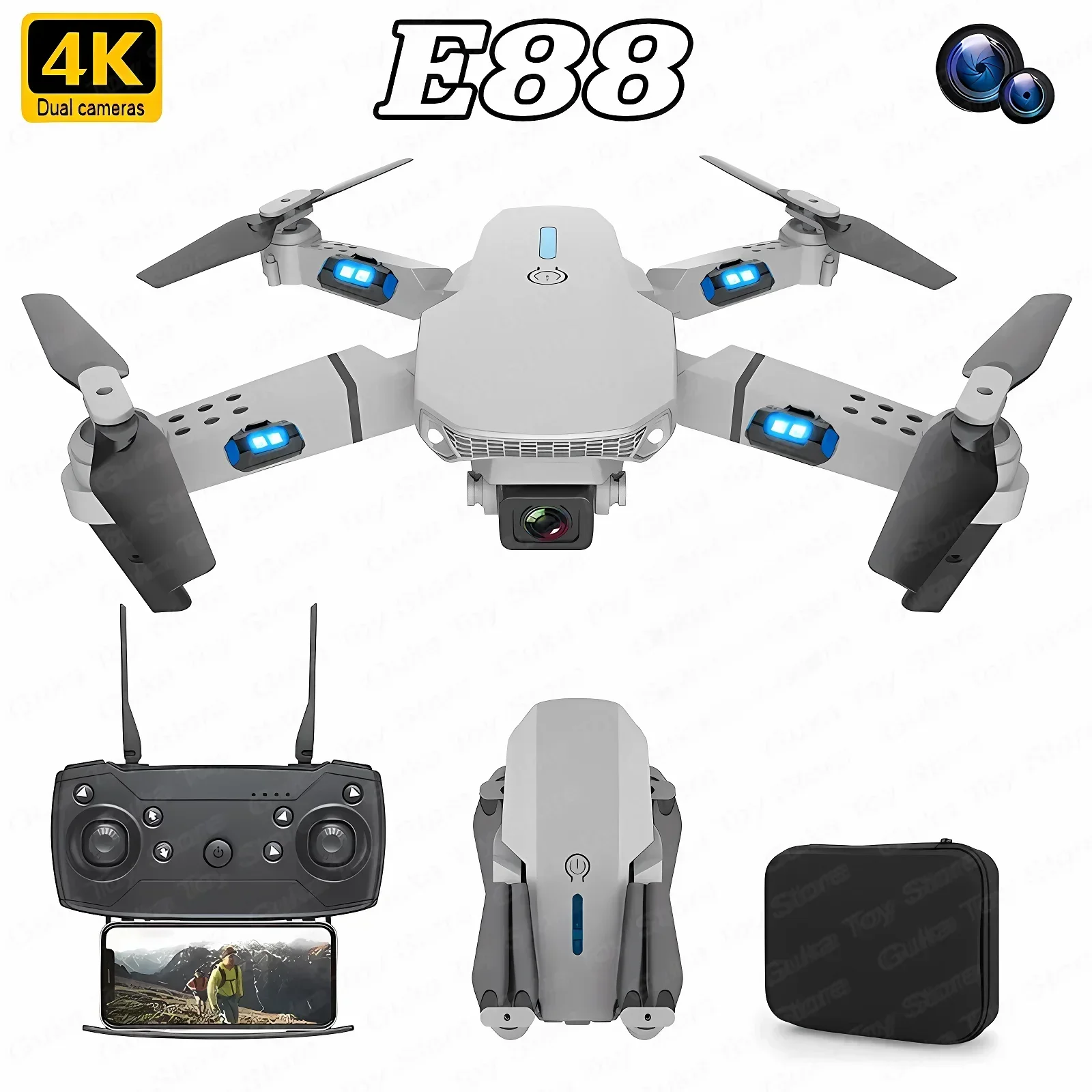 Dron Rc Quadcopter - E88 Pro WIFI FPV Droneมุมกว้างHD 4K
